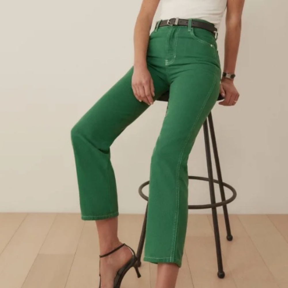 Reformation Green Straight Leg Pants